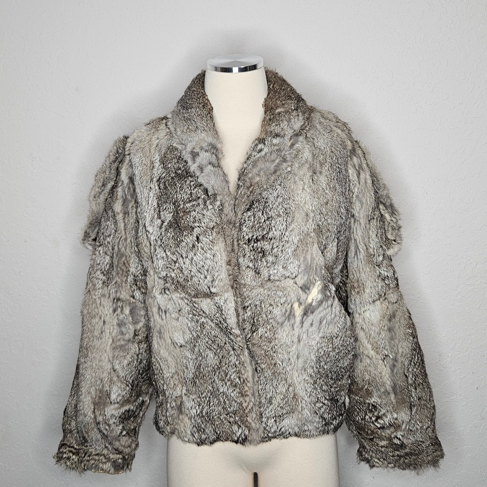 Vintage Furs by Willow Genuine Rabbit Fur Jacket Coat Gray Brown Small Mob Wife